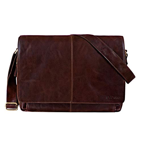 STILORD 'Alex' Bolso de Mensajero o Bandolera de Piel para Hombre y Mujer Maletín o Bolsa de Hombro Estilo Vintage para portátil de 15.6' de Cuero auténtico, Color:Lyon - marrón