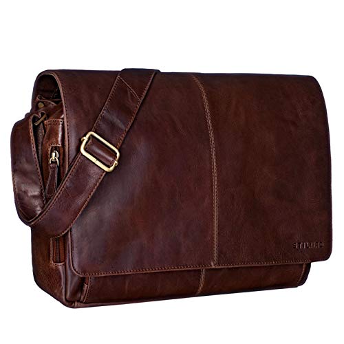 STILORD 'Alex' Bolso de Mensajero o Bandolera de Piel para Hombre y Mujer Maletín o Bolsa de Hombro Estilo Vintage para portátil de 15.6' de Cuero auténtico, Color:Lyon - marrón