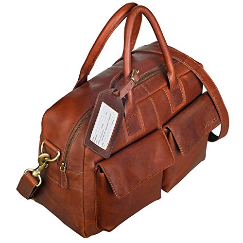 STILORD 'Carlo' Bolso de Piel para portátil de 15.6' Maletín Unisex y diseño Vintage para Universidad Negocios Profesor Bolsa de Negocios de auténtico Cuero, Color:Cognac-marrón