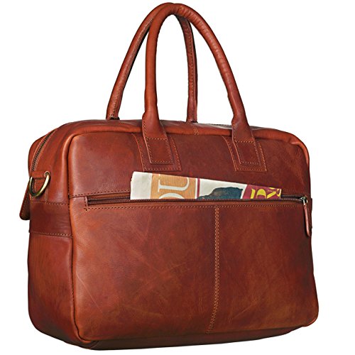 STILORD 'Carlo' Bolso de Piel para portátil de 15.6' Maletín Unisex y diseño Vintage para Universidad Negocios Profesor Bolsa de Negocios de auténtico Cuero, Color:Cognac-marrón