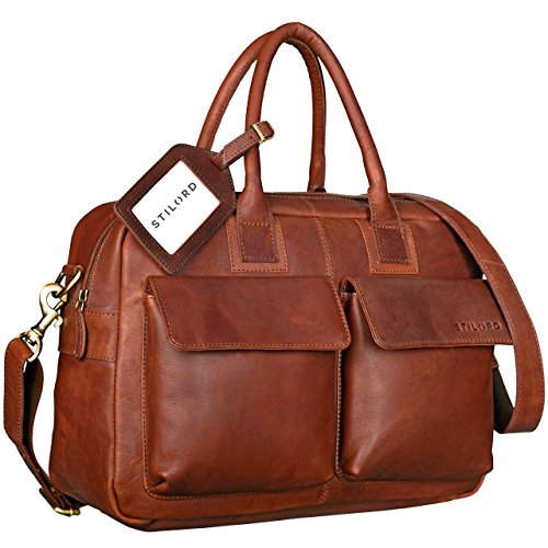 STILORD 'Carlo' Bolso de Piel para portátil de 15.6' Maletín Unisex y diseño Vintage para Universidad Negocios Profesor Bolsa de Negocios de auténtico Cuero, Color:Cognac-marrón