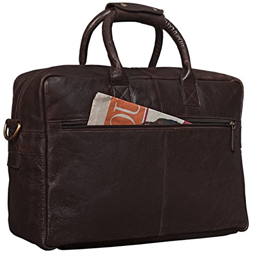 STILORD 'Henri' Bolso para portátil de 15,6' de Piel Vintage para Hombre y Mujer Bolso Bandolera o de Hombro para Profesor Negocios Trabajo o Universidad, Color:Chocolate - marrón