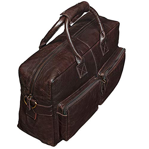 STILORD 'Henri' Bolso para portátil de 15,6' de Piel Vintage para Hombre y Mujer Bolso Bandolera o de Hombro para Profesor Negocios Trabajo o Universidad, Color:Chocolate - marrón