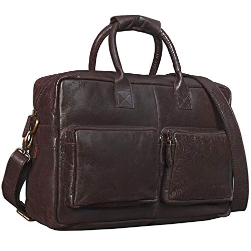 STILORD 'Henri' Bolso para portátil de 15,6' de Piel Vintage para Hombre y Mujer Bolso Bandolera o de Hombro para Profesor Negocios Trabajo o Universidad, Color:Chocolate - marrón