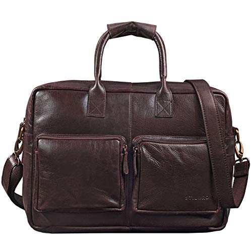 STILORD 'Henri' Bolso para portátil de 15,6' de Piel Vintage para Hombre y Mujer Bolso Bandolera o de Hombro para Profesor Negocios Trabajo o Universidad, Color:Chocolate - marrón