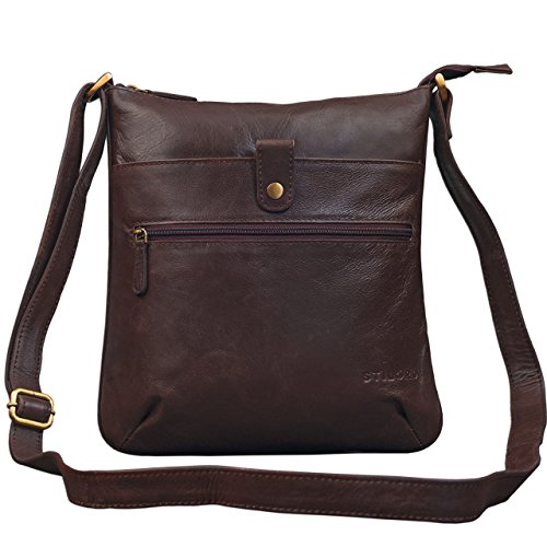 STILORD 'Lina' Bolso Bandolera Mujer Piel Bolso Mensajero pequeño Bolsa para Tablet 10.1 Pulgadas Bolsa Mano Bolso Hombro de auténtico Cuero, Color:Chocolate - marrón