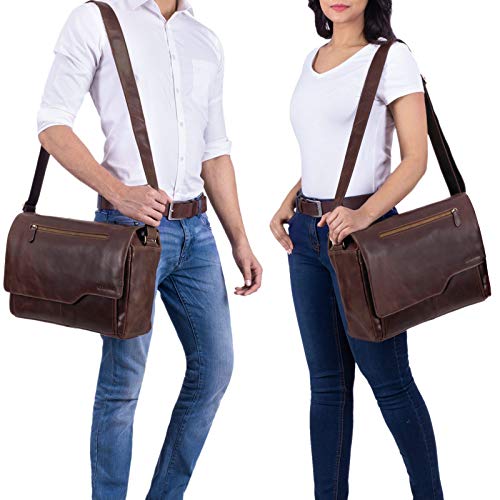 STILORD 'Marvin' Bolso Bandolera de Piel para Hombre y Mujer Bolsa de Mensajero para portátil de 15,6' Maletín Unisex de auténtico Cuero Vintage, Color:Lyon - marrón