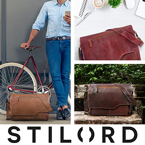 STILORD 'Marvin' Bolso Bandolera de Piel para Hombre y Mujer Bolsa de Mensajero para portátil de 15,6' Maletín Unisex de auténtico Cuero Vintage, Color:Lyon - marrón