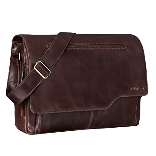 STILORD 'Marvin' Bolso Bandolera de Piel para Hombre y Mujer Bolsa de Mensajero para portátil de 15,6' Maletín Unisex de auténtico Cuero Vintage, Color:Lyon - marrón