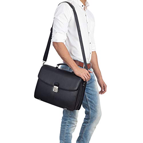 STILORD 'Miguel' Maletín de Piel Negro Grande para Hombre Bolso de Negocios Clásico Bolsa Bandolera de portátil de 15,6 y auténtico Cuero, Color:Negro