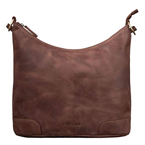 STILORD 'Tessa' Bolso al Hombro Mujer Cuero Vintage Hobo Bolso de Mano Casual Bolso Bandolera de Auténtica Piel, Color:Messina - marrón