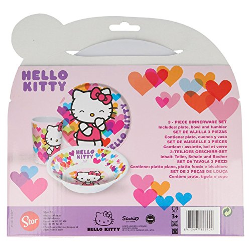 STOR SET MELAMINA SIN ORLA 3 PCS. (PLATO, CUENCO Y VASO) HELLO KITTY HEARTS