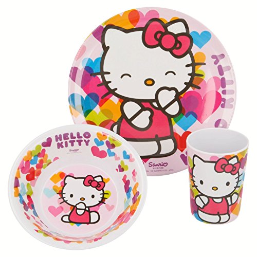 STOR SET MELAMINA SIN ORLA 3 PCS. (PLATO, CUENCO Y VASO) HELLO KITTY HEARTS