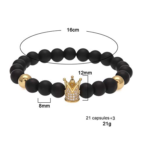 Street Dance - Pulsera de ágata negra mate con microincrustaciones de circonita, diseño de hip-hop (oro, plata, gris arma, oro rosa), joyería, 123, dorado, Size