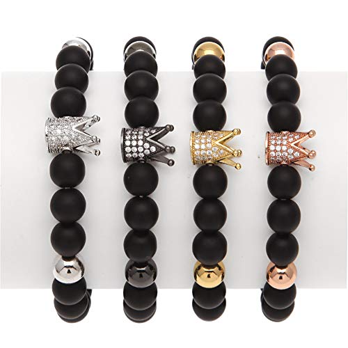 Street Dance - Pulsera de ágata negra mate con microincrustaciones de circonita, diseño de hip-hop (oro, plata, gris arma, oro rosa), joyería, 123, dorado, Size