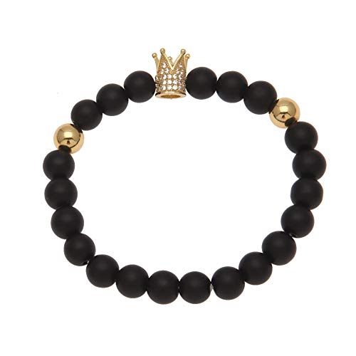 Street Dance - Pulsera de ágata negra mate con microincrustaciones de circonita, diseño de hip-hop (oro, plata, gris arma, oro rosa), joyería, 123, dorado, Size