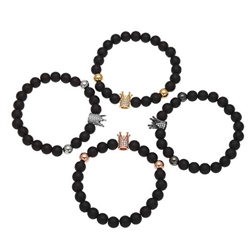 Street Dance - Pulsera de ágata negra mate con microincrustaciones de circonita, diseño de hip-hop (oro, plata, gris arma, oro rosa), joyería, 123, dorado, Size