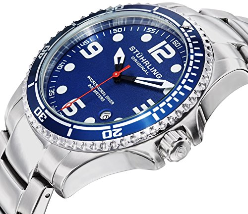 Stuhrling Blue cara relojes de buceo para hombres Cuarzo suizo 200 metros Resistente al agua sólido pulsera de acero inoxidable tornillo abajo corona diseñadores elegante vestido deportivo reloj