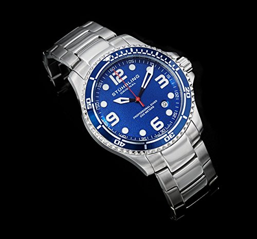 Stuhrling Blue cara relojes de buceo para hombres Cuarzo suizo 200 metros Resistente al agua sólido pulsera de acero inoxidable tornillo abajo corona diseñadores elegante vestido deportivo reloj