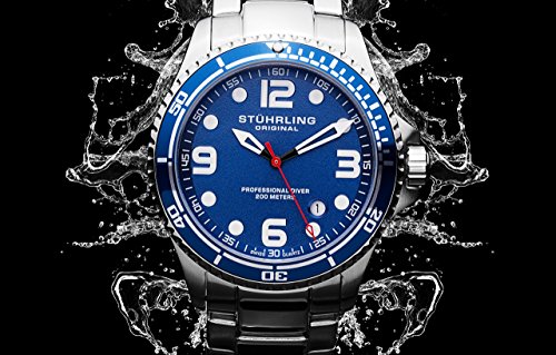 Stuhrling Blue cara relojes de buceo para hombres Cuarzo suizo 200 metros Resistente al agua sólido pulsera de acero inoxidable tornillo abajo corona diseñadores elegante vestido deportivo reloj