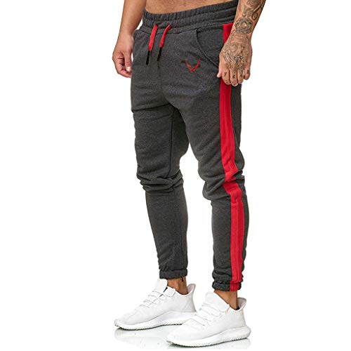 Subfamily Pantalón Deportivo Casual para Hombre, Moda Casual Deportes Al Aire Libre Correr Cordón Imprimir Pantalones Largos Gris Oscuro S