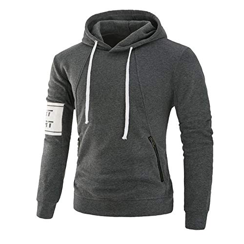 Sudadera con capucha y bolsillo para hombre, con cremallera, para deportes Gris gris oscuro XXL