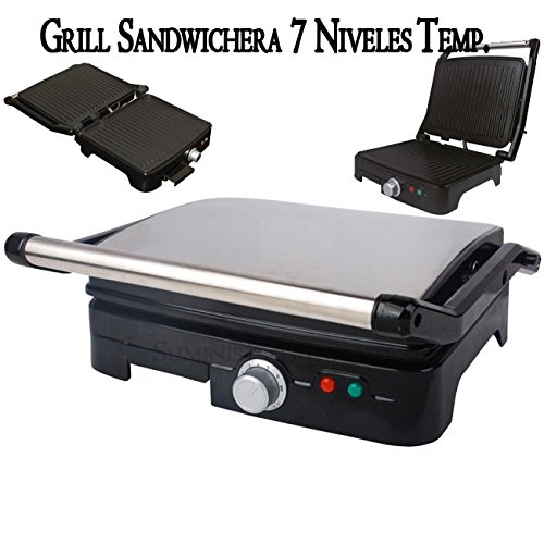 Suinga Panini Grill Profesional 7 Niveles de Temperatura, Parrilla eléctrica, Plancha y sandwichera con Revestimiento de Piedra 35 x 34. 2000W.