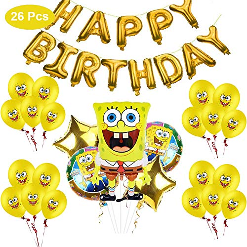 Suministros de globos de fiesta de Bob Esponja, globos de papel de aluminio con personajes de Bob Esponja, pancarta de cumpleaños y globos de látex para niños decoraciones