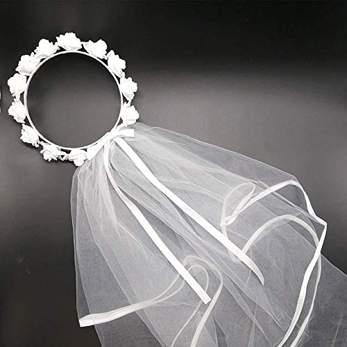 Sungpunet Flor de la Boda la Novia del Equipo Accesorios Velo de Novia Tiara gallina de Novia Blanco Velo de Novia Blanco Velo de la Novia IR para Utensilios de Cocina de decoración del hogar