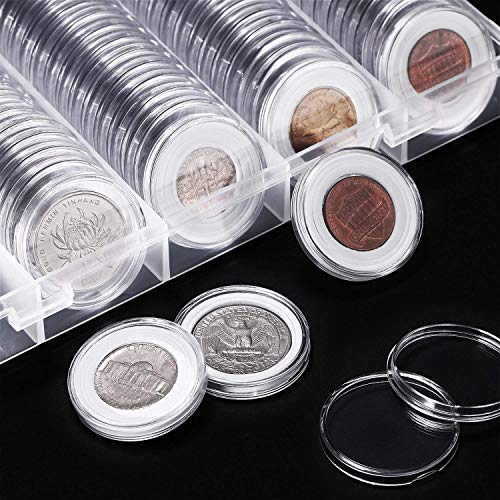 Sunnysam Cápsulas de Monedas de 30 mm y 5 tamaños (17/20/25/27/30 mm) Caja Protectora de Monedas con Caja organizadora de Almacenamiento para Suministros de recolección de Monedas (100 Piezas)