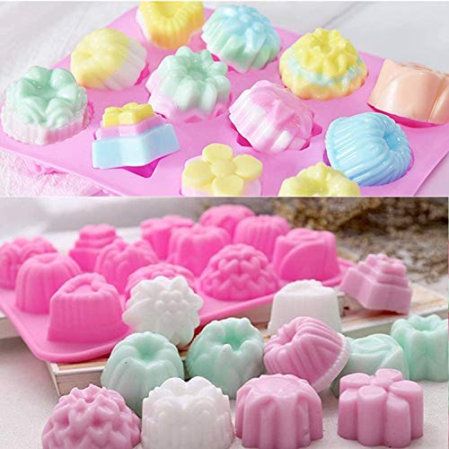 SUNSK Molde de Pastel de Silicona 12 cavidades 3D Molde de Flores Antiadherente Moldes para Tartas, Gelatina, Jabón, Muffin, Pudín Decoración de Hornear 3 Piezas