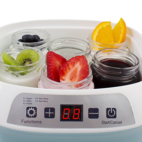 SUNTEC yogurtera YOG-8588 Digital [para Hacer Yogur/Vino/Kimchi/natto casero, etc, 6 recipientes de 170 ml, fermentación Moderada a 25-45 °C, Temporizador, máx. 20 W]