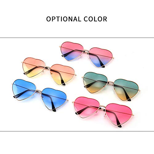 Sunwd Gafas de Sol para Hombre y Mujer, Love Heart Shaped Sunglasses Women Metal Frame Retro Sun Glasses Vintage Gold Frame Candy Color Eyewear UV400 C4 Green yellow