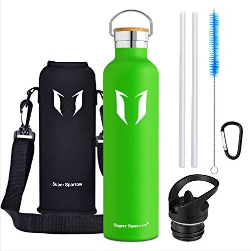 Super Sparrow Botella de Agua aislada al vacío de Acero Inoxidable, diseño de Pared Doble - 1000ml - Sin BPA Gorra Deportiva con Gorra estándar - para Correr, Gimnasio, Yoga, Ciclismo