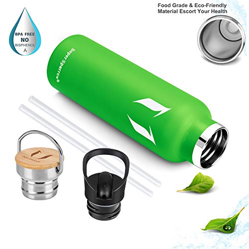 Super Sparrow Botella de Agua aislada al vacío de Acero Inoxidable, diseño de Pared Doble - 1000ml - Sin BPA Gorra Deportiva con Gorra estándar - para Correr, Gimnasio, Yoga, Ciclismo