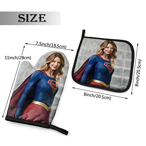 Supergirl Oven Mitts and Pot Holders Sets Guantes para hornos colgantes Soportes para ollas Juego de 2 piezas, para cocina Antideslizante Resistente al calor Barbacoa Cocción Hornear Parrilla Lavable