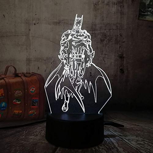 Superhero Bat 3D luz de noche LED 7 colores y colores lámpara de mesa juguete USB personaje de héroe de película