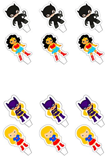 Superheroínas - Cobertura para cupcakes comestible- Decoración para tartas en oblea comestible , Pack de 24