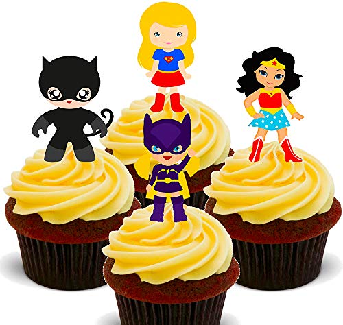 Superheroínas - Cobertura para cupcakes comestible- Decoración para tartas en oblea comestible , Pack de 24