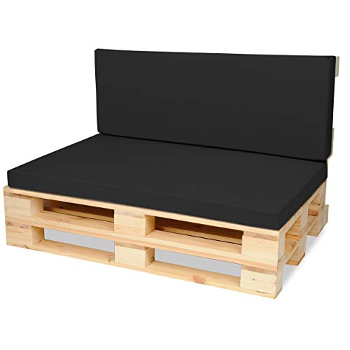 SuperKissen24 Cojín Colchón para Palet Sofá Banco 120x80 cm y Respaldo 120x40cm Asiento Cómodo e Impermeable para Muebles Terazza Exterior - Nero