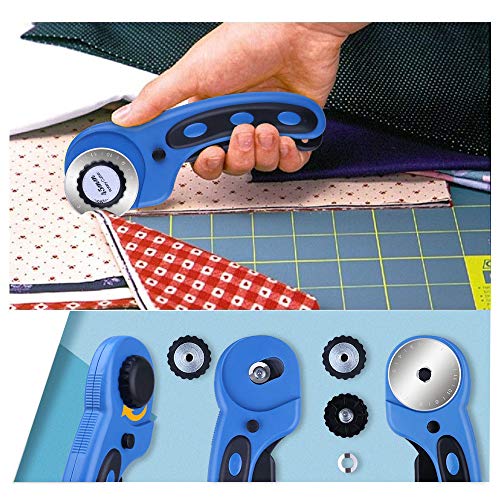 SUPERSUN Cúter Rotativo con 4 x Cuchillas Circular 45mm, Cortador Cutter Rotatorio para Tela Patchwork, Costura, Manualidades, DIY