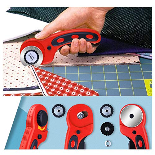 SUPERSUN Cúter Rotativo con 4 x Cuchillas Circular 45mm, Cortador Cutter Rotatorio para Tela Patchwork, Costura, Manualidades, DIY