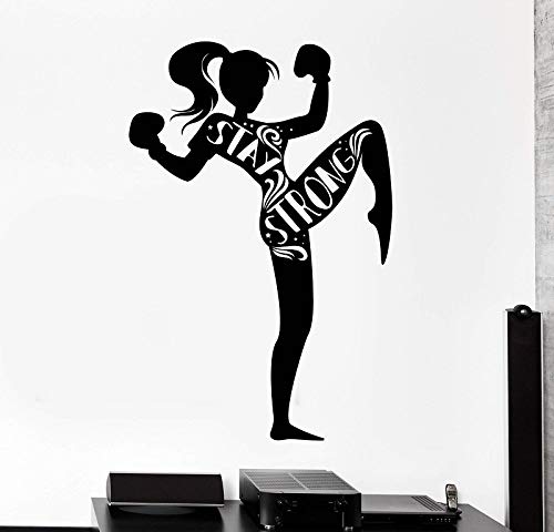 supmsds Aplique de Pared de Vinilo Muay Thai Kick Boxing Girl, decoración de la Sala de Muebles, Gimnasio de Boxeo, Etiqueta de la Pared de la Sala de Entrenamiento 58X89CM