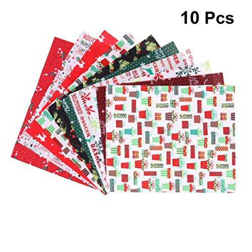 Supvox - 10 piezas de tela de algodón para Navidad, diseño de cuadros de tela de patchwork precortados para manualidades de costura de Navidad (19,8 x 24,8 cm)