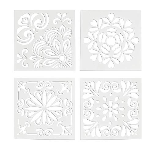 supvox 4 pcs Spray modelos Retro Totem plantilla Set Cut pintura plantilla suelo Wall Tile Tejido Madera plantilla Flor Spray Template moho La decoración La tarta molde DIY herramienta de cocción