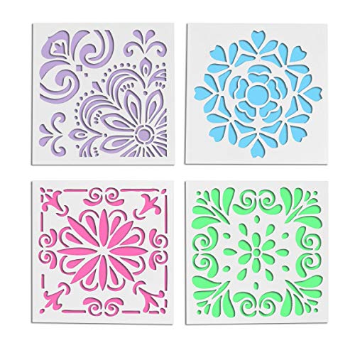 supvox 4 pcs Spray modelos Retro Totem plantilla Set Cut pintura plantilla suelo Wall Tile Tejido Madera plantilla Flor Spray Template moho La decoración La tarta molde DIY herramienta de cocción