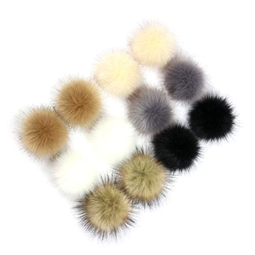 SUPVOX Bola de Pompón de Pelo de Zorro Accesorios Desmontables para Tejer Sombrero de Lana de Punto Gorro de Invierno Gorro de Esquí 10cm (12 Embalaje colectivo, 2-10 Gramos) 12 Piezas