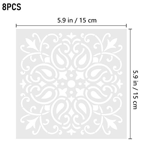 SUPVOX Plantillas de pintura Plantillas reutilizables Set ahueca hacia fuera la plantilla de dibujo de Mandala Piso Azulejo de la pared Tela de madera Plantillas 8 unids