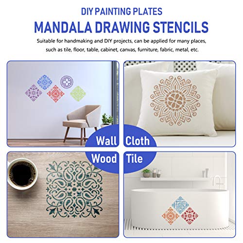 SUPVOX Plantillas de pintura Plantillas reutilizables Set ahueca hacia fuera la plantilla de dibujo de Mandala Piso Azulejo de la pared Tela de madera Plantillas 8 unids