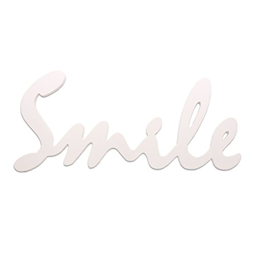 SUPVOX Smile Letrero de Madera Decoración para Hogar Colgante Decorativo Signo de Palabra Recorte Palabra Decoración de Pared Apoyos de Fotos (Blanco)